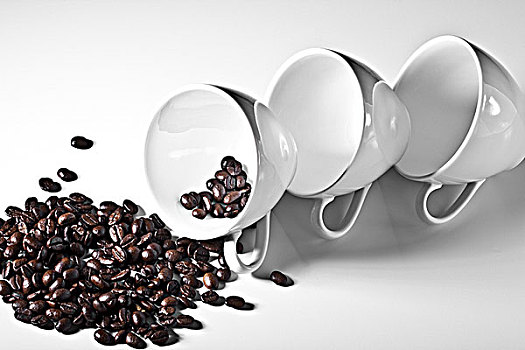 棚拍,咖啡杯,溢出,咖啡豆