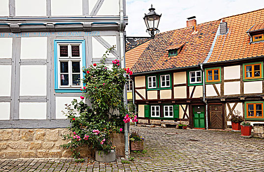街道,半木结构房屋,萨克森安哈尔特,德国,欧洲