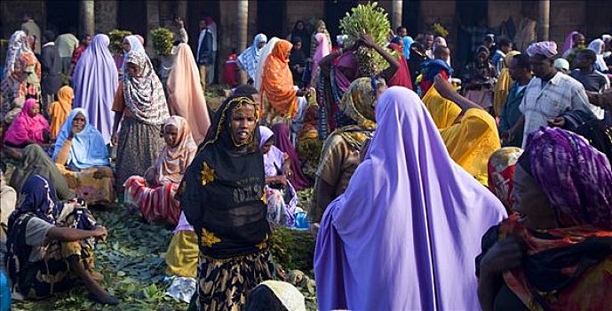 多彩,衣服,女人,市场,哈勒尔,埃塞俄比亚
