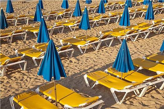 沙滩,早晨,海滩,床,伞