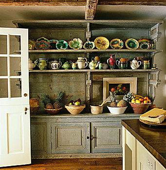 19世纪,法国,柜橱,糕点店,展示,收集,陶器,一个,墙壁,乡村,厨房
