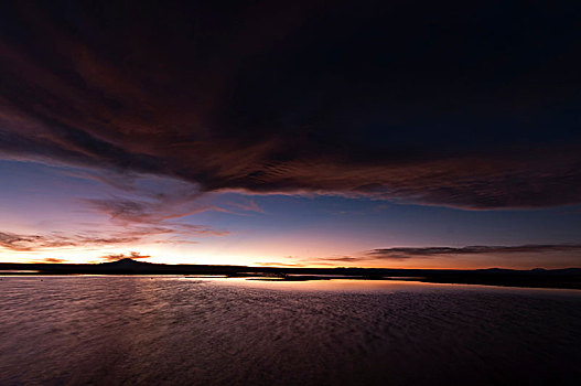 日落,上方,泻湖,国家级保护区,盐湖,阿塔卡马沙漠,智利