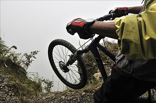 山地自行车,边缘,危险,悬崖,玻利维亚,南美
