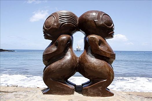 两个,雕像,海滩,法图伊瓦,法属玻利尼西亚