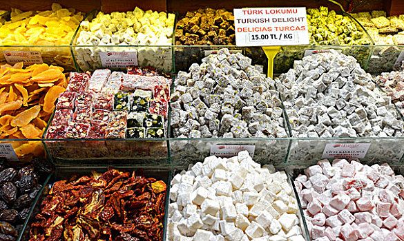 土耳其快乐糖,内景,调味品,集市,埃及,伊斯坦布尔,土耳其,欧洲
