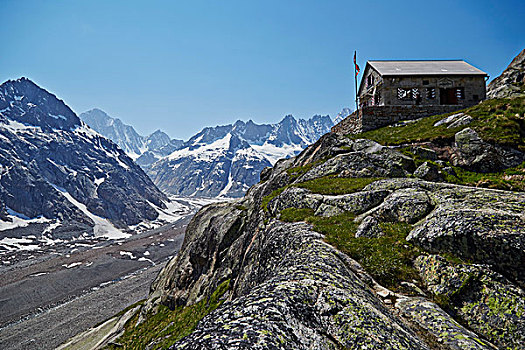小屋,高处,冰河,伯恩高地,瑞士