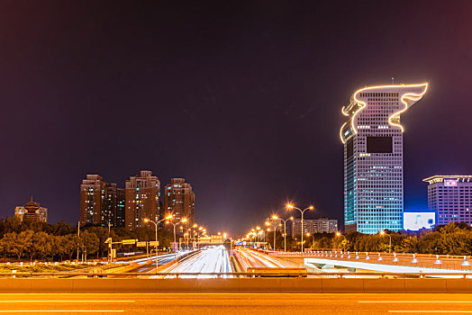 中国北京的城市建筑夜景