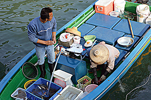 捕鱼者,销售,海鲜,码头,香港