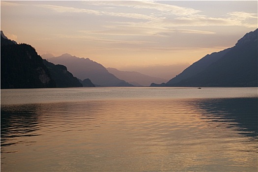 瑞士,湖,日落