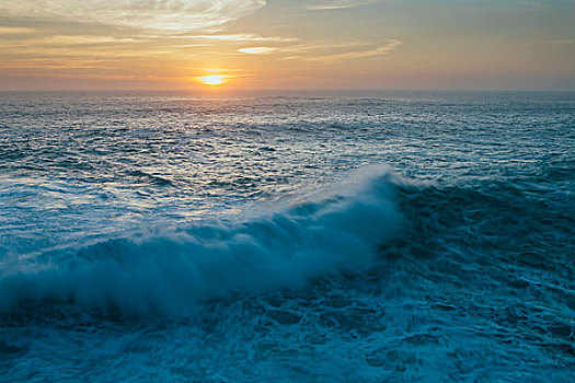 日落,俯視,碰撞,波浪,海浪,風景,室外