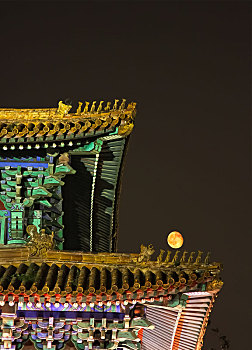 夜色里北京故宫宫殿飞檐脊兽
