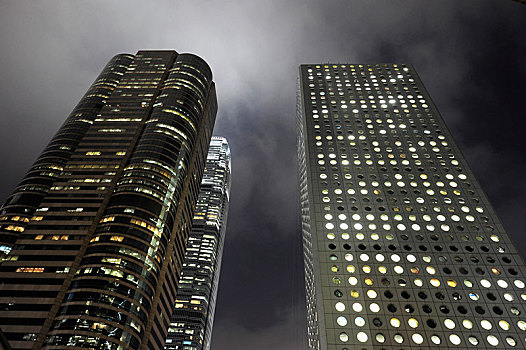 写字楼,高层建筑,夜晚,市中心,香港岛,香港,中国,亚洲