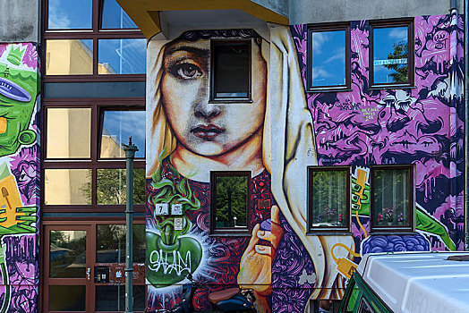 涂鸦,公寓楼,柏林,德国,欧洲