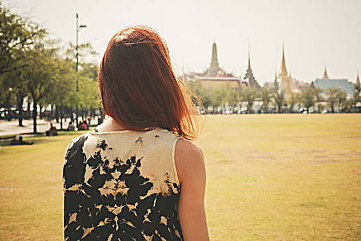 美女,站立,公园,靠近,皇宫,曼谷,泰国