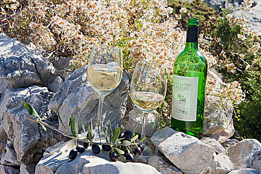 瓶子,白色,葡萄酒,玻璃,帕格,岛屿,达尔马提亚,克罗地亚,欧洲