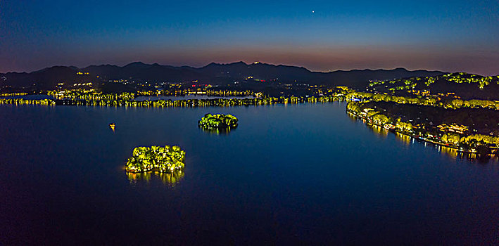 航拍杭州西湖夜景