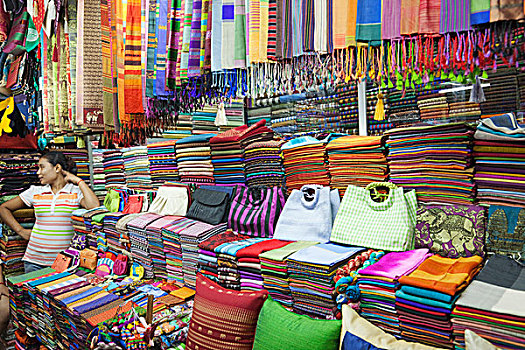 柬埔寨,金边,俄罗斯,市场,材质,丝绸,店