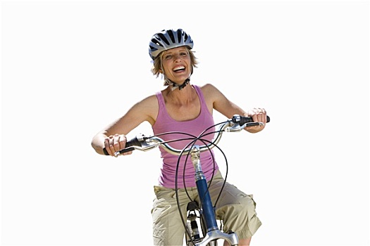 女人,骑自行车,笑,抠像