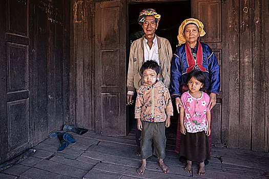 男人,女人,女孩,男孩,部落,乡村,卡劳,掸邦,缅甸,亚洲