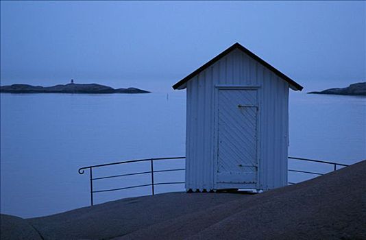 小,小屋,悬崖,海洋,里塞凯尔,瑞典
