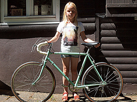 女孩,竞赛用自行车