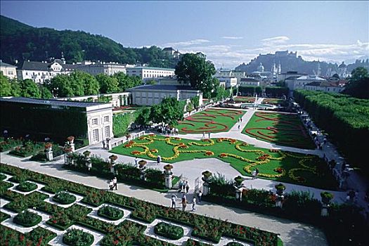 俯拍,宫殿,围绕,花园,米拉贝尔,萨尔茨堡,奥地利
