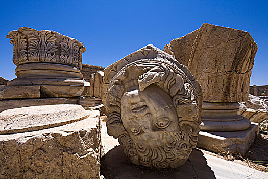 遗址,雕塑,柱子,古罗马广场,莱普蒂斯马格纳,利比亚