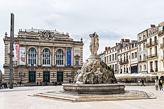 蒙彼利埃,法国,地点,喷泉,歌剧院