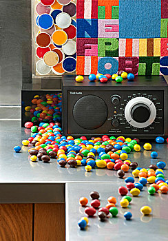 无线电,彩色,甜食,不锈钢,挂毯,地点,不同