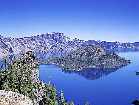 全景,湖,火山湖国家公园,俄勒冈,美国