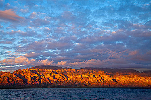 晨光,山脉,海湾地区,加利福尼亚,靠近,洛雷托,墨西哥