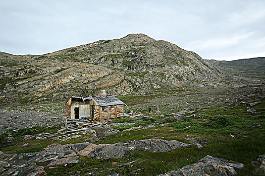 格陵兰,孤单,房子,山地,山谷,地面