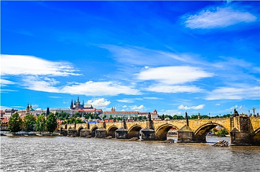 风景,查理大桥,布拉格城堡,河