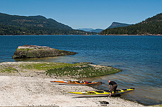 皮划艇手,岛屿,景色,弗尔福特港,盐泉岛,不列颠哥伦比亚省,加拿大