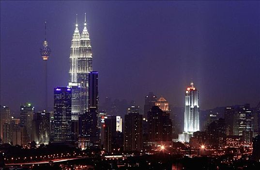 马来西亚,吉隆坡,天际线,夜晚