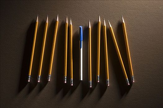 一个,笔,许多,铅笔