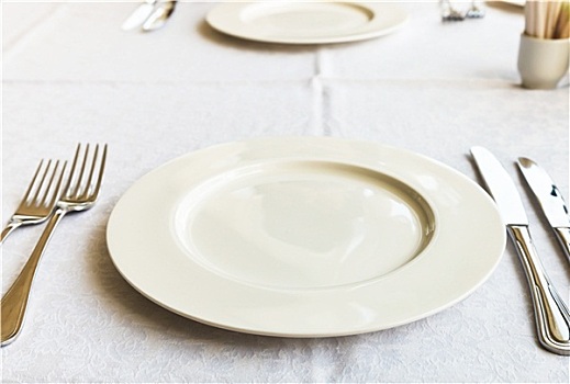 白色,空,盘子,桌上