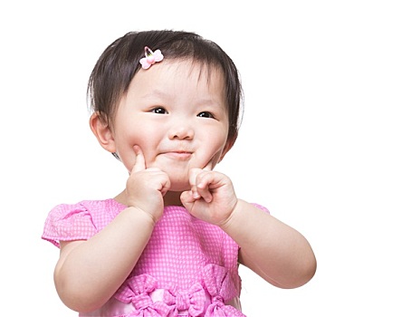 亚洲人,女婴,两个,手指,接触,脸