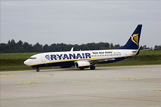 波音737,低,费用,航空公司,机场,洪斯吕克,靠近,莱茵兰普法尔茨州,德国,欧洲