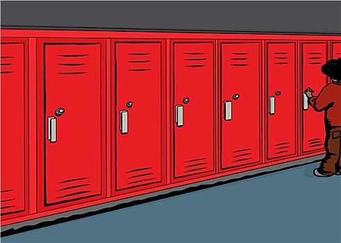 学生,打开,红色,储物柜