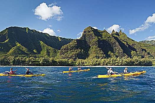夏威夷,考艾岛,纳帕利海岸,漂流者,划船,海岸线,漂亮,山峦,背景,使用,只有