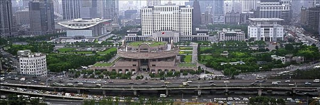 全景,人民广场,高架路,上海,中国