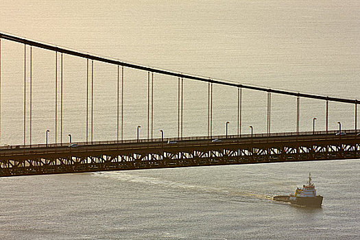 拖船,吊桥,金门大桥,旧金山湾,旧金山,加利福尼亚,美国