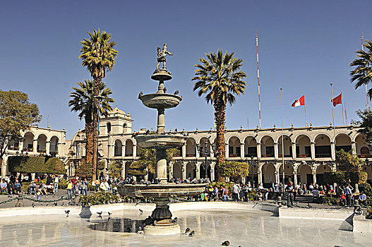 秘鲁,阿雷基帕,广场,阿玛斯,喷泉