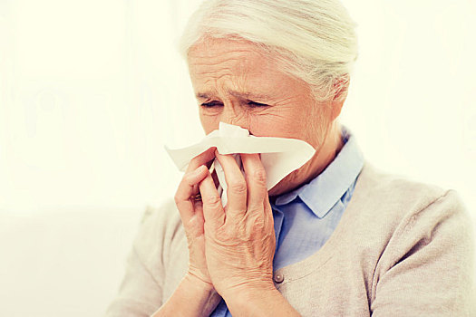 疾病,老年,女人,擤鼻涕,餐巾纸
