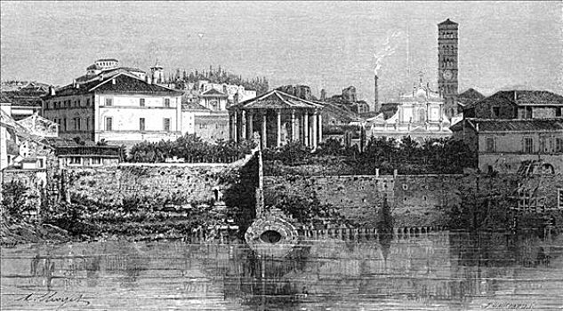 台伯河,正面,罗马,意大利,1875年