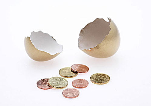 金色,鸡,蛋,欧元硬币,白色背景