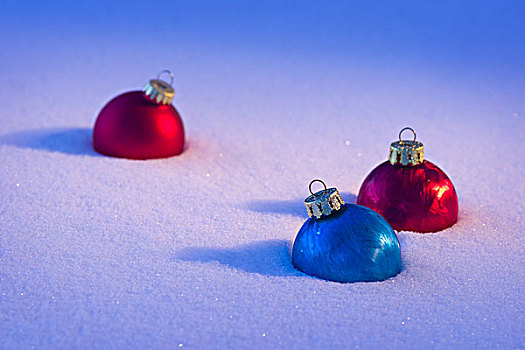 三个,圣诞装饰,雪地,艾伯塔省,加拿大