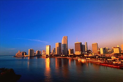 城市天际线,日出,迈阿密,佛罗里达,美国