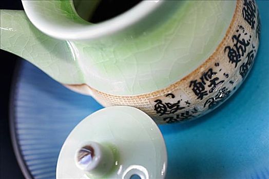 淡绿色,茶壶,亚洲,仰视,盖子